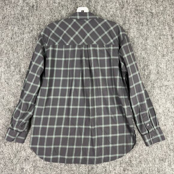 LOFT Womens Plaid Button Up Tunic Shirt M Grey‎ Relaxed Tomboy Chore Cottagecore - Picture 3 of 9